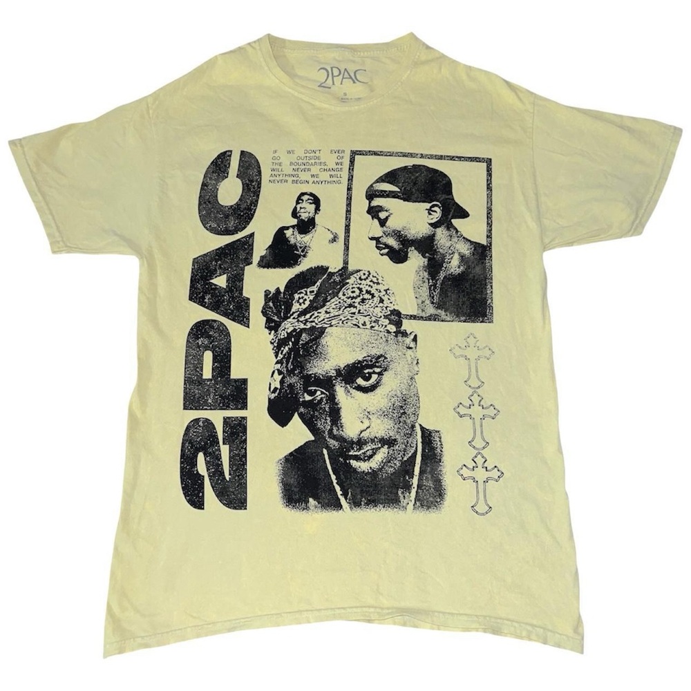 2Pac butter yellow graphic tee.